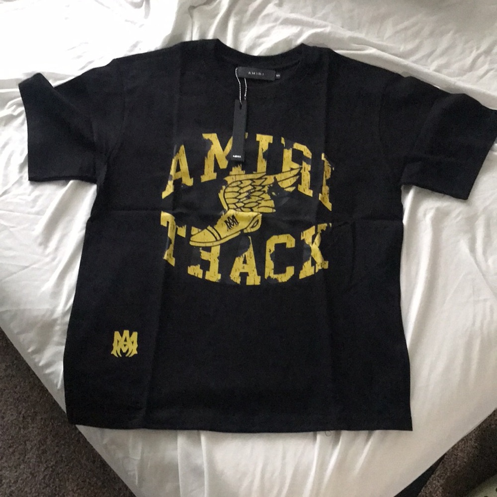 AMIRI Men's Black Graphic Logo T-Shirt with Yellow Print Small